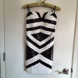 2B bebe - Black & White Sequins - Kate Sequin Diamond Dress - NWT